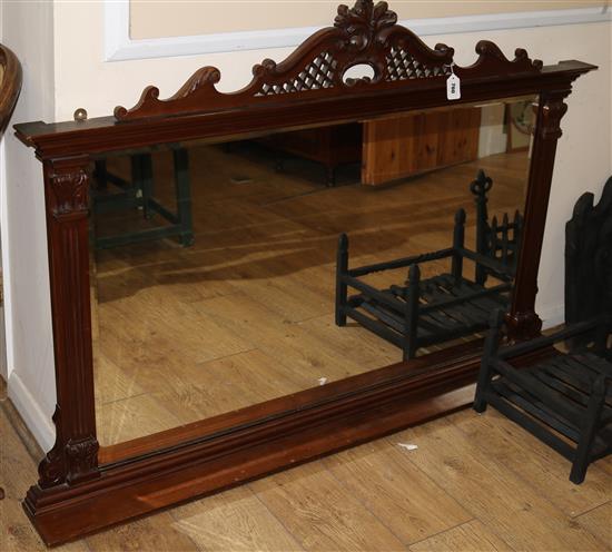 An Edwardian walnut overmantel, W.154cm